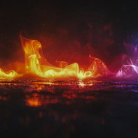 炎が舞う幻想的な光景 黄色からエネルギー色へのグラデーションの写真