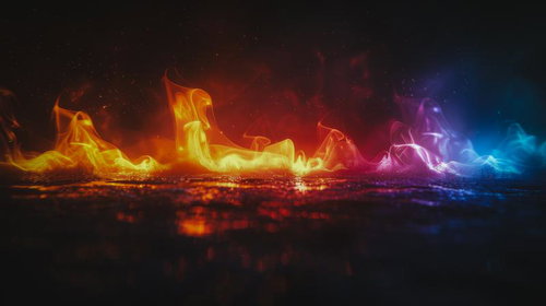 炎が舞う幻想的な光景 黄色からエネルギー色へのグラデーション