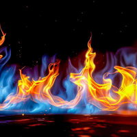 夜の闇を彩る色鮮やかな炎と光のファンタジー背景の写真