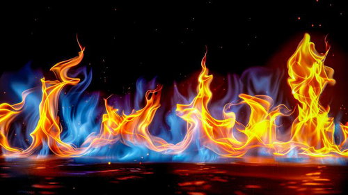 夜の闇を彩る色鮮やかな炎と光のファンタジー背景