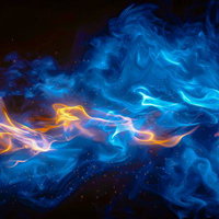青とオレンジが交差する幻想的な炎のアートの写真