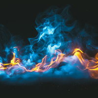 青と黄金色の炎が舞う光のダンス｜ゲームエフェクトの写真