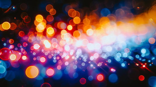 カラフルな色合いが交差する光の玉と幻想的な光景