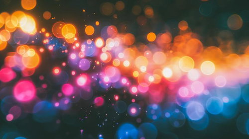 カラフルな光の玉が浮かぶボケ表現のグラデーション背景