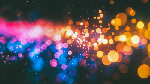 カラフルな光の玉が舞う幻想的な背景素材｜玉ボケとグラデーション