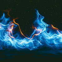 青い炎が連なるデジタルアートの写真