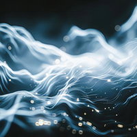 暗い背景に浮かぶ光の波と稲妻が交差する閃光の写真