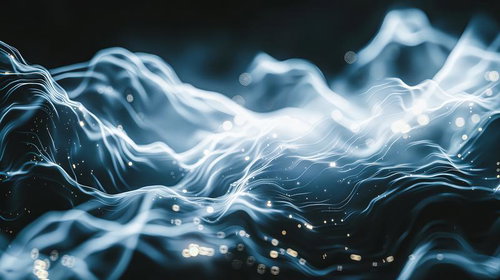 暗い背景に浮かぶ光の波と稲妻が交差する閃光