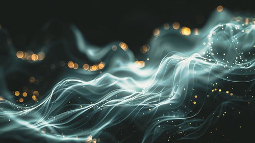 黄金色の粒子が作り出す光の波と揺らぎの抽象背景