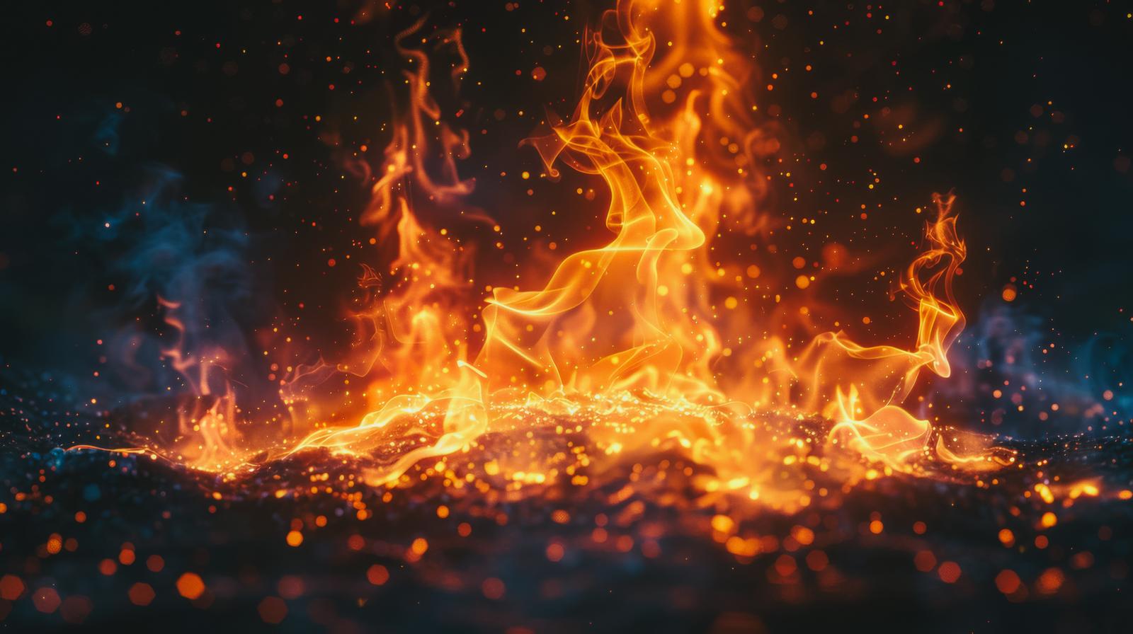 オレンジ色に燃え盛る炎と火柱が舞う火のエネルギー