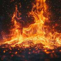 燃え盛る炎と火柱が舞う炎のエネルギーと火の粉の写真