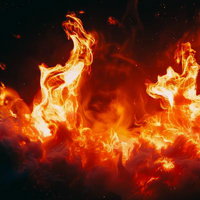 炎系のエフェクト 火柱が立ち上がる燃焼 オレンジ色の激しい炎の写真