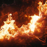 業火が燃え盛る火柱：黒背景に立ち上る白く輝く炎のビジュアルの写真