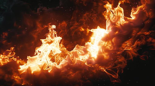 業火が燃え盛る火柱：黒背景に立ち上る白く輝く炎のビジュアル