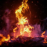 エネルギッシュに燃え盛る炎の火柱 黒背景の幻想的な炎エフェクトの写真