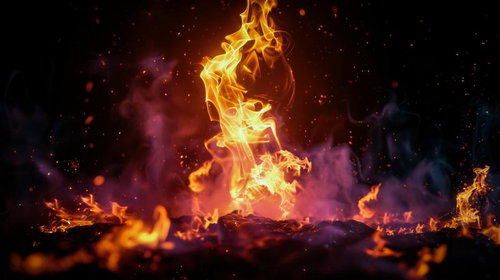 エネルギッシュに燃え盛る炎の火柱 黒背景の幻想的な炎エフェクト