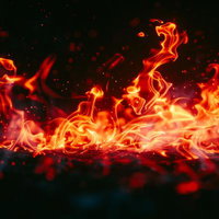 黒い背景に力強く燃え広がる火炎のCGエフェクトの写真