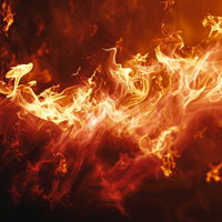 力強く燃え盛る炎の波 - 赤橙色に輝く高温の火炎エネルギーの写真