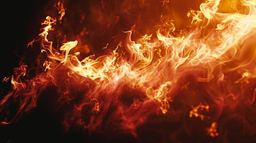 力強く燃え盛る炎の波 - 赤橙色に輝く高温の火炎エネルギー