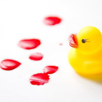 血痕の跡とあひるちゃんの写真