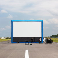 滑走路に設置された巨大スクリーンを準備するスタッフの写真