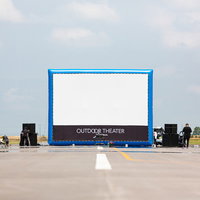 滑走路の上で行われたアウトドアシアター、巨大スクリーンの野外映画の写真