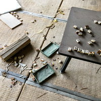 廃屋の和室に散らばった麻雀牌と破れた障子の写真