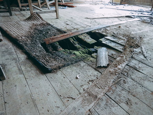 床に穴が空いた廃校の教室