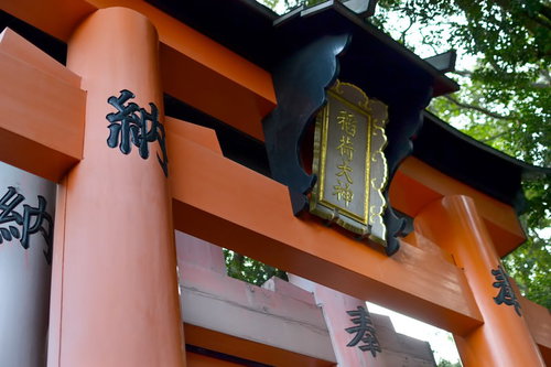 朱色の鳥居が並ぶ稲荷大神の参道の奥行きある風景