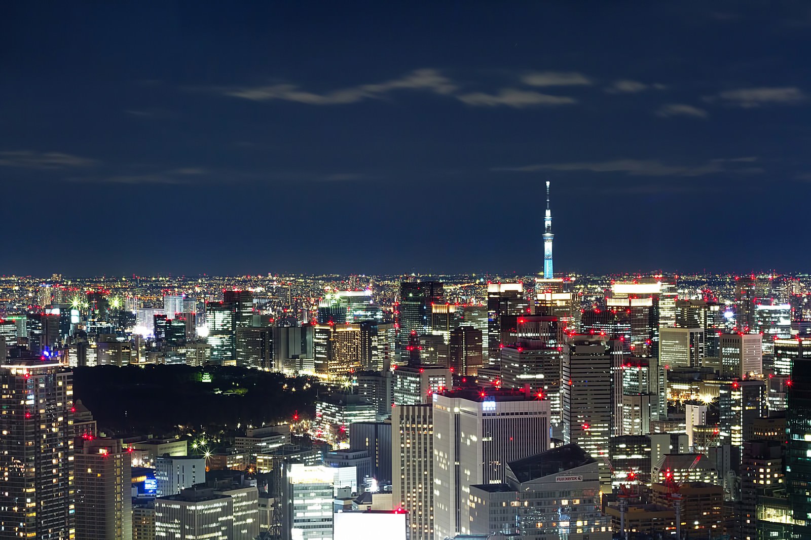 六本木ヒルズ展望台からのスカイツリーと東京夜景