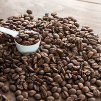 白い計量スプーンに盛ったコーヒー豆の分量計測の写真