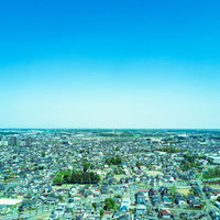 古河市ドローン練習場上空からの街並み空撮の写真