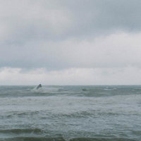 荒れた日本海で高波に包まれる岩礁の写真