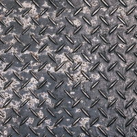 腐食した金属の足場板テクスチャー、錆と汚れが付着した工業用デッキプレートの写真