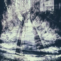 ビル群に挟まれて流れる川のフォトモンタージュの写真