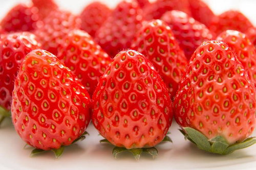 白い皿に並んだ赤いイチゴ
