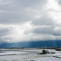 大刀洗の冬景色に降り積もる雪と農村風景の写真