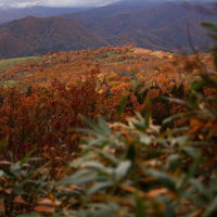 安達太良山の稜線からの秋色紅葉パノラマ・沼尻ルートの写真