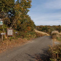 磐梯山へ続く翁島登山口前の秋の道 福島県猪苗代町の写真