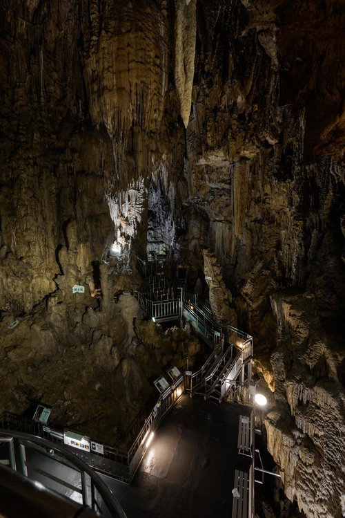 福島県田村市のあぶくま洞に立ち並ぶ鍾乳石
