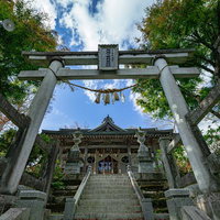 石川町の石都々古和気神社の参道に立つ石造鳥居の風景の写真