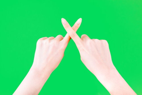 ✕と表現する両手のジェスチャー（グリーンバック）の写真