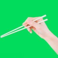 グリーンバックで箸を持った手の写真