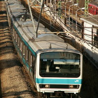 京浜東北線E231系電車が停車する駅の風景の写真