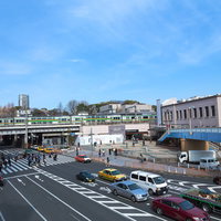 レンガ造りの外観と看板が見えるJR上野駅の正面の写真