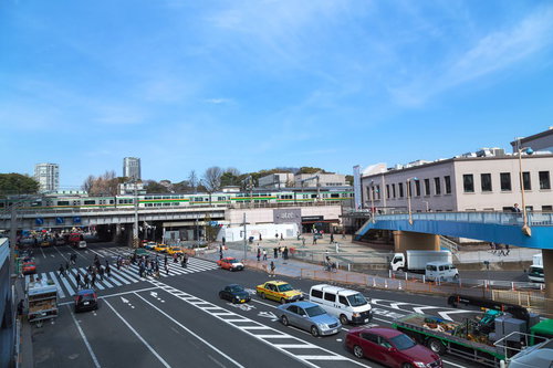 レンガ造りの外観と看板が見えるJR上野駅の正面