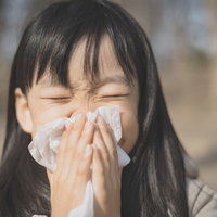 鼻をかむ子供「チーン」の写真