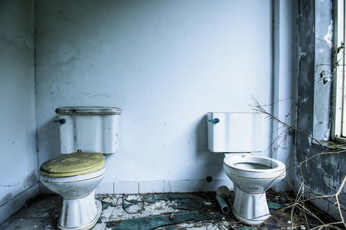 台湾のパーティハウス廃墟に残されたトイレ