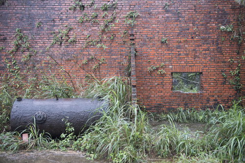 台湾の鉱山跡に絡まる蔦と朽ちた廃墟、老朽化した構造物