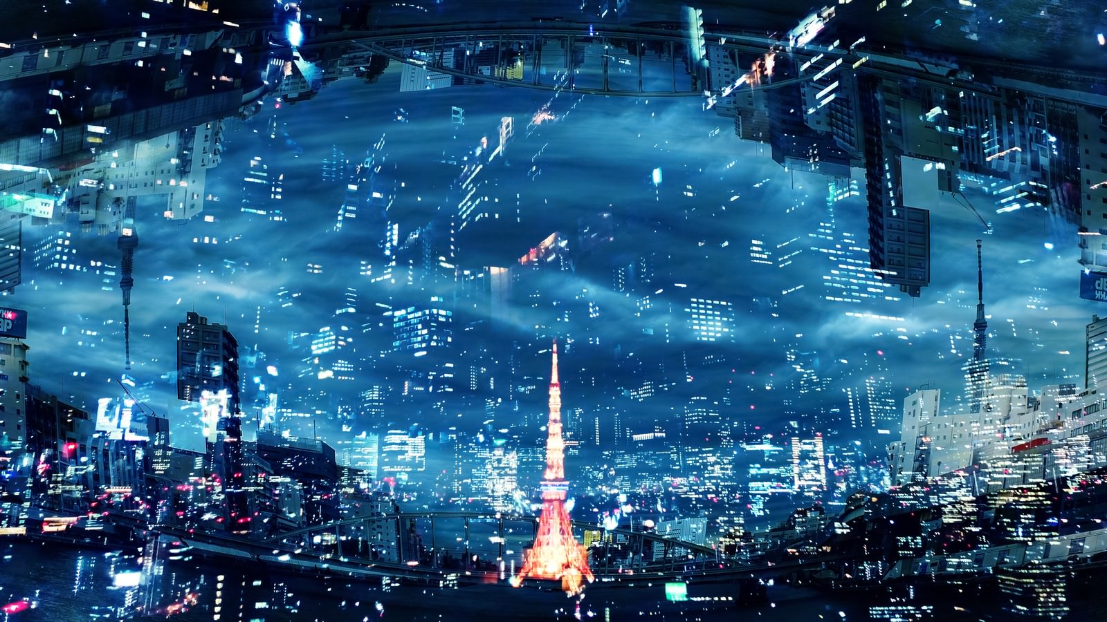 東京タワーをフォトモンタージュ加工した夜景